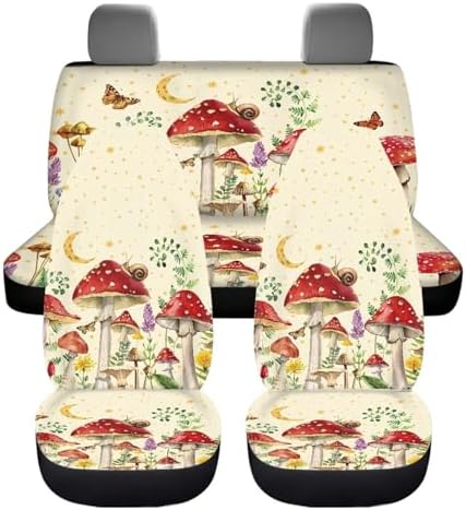 Vintage Mushroom Snail Pattern Car Accessories Car Seat Covers Front Rear Breathable Seat Covers Universal Fits for Truck, Sedan, SUV Auto Interior Protector