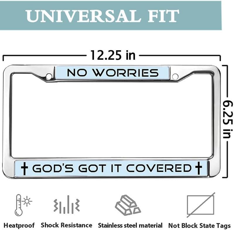 No Worries God's got it Covered Stainless Steel Car Licence Plate Covers Bible Verses Quotes Black Car Chrome License Plate Frame