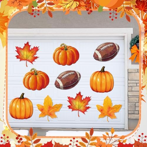 Tellegloww 10 Pcs 12 Inch Fall Football Garage Door Decoration Magnets Autumn Garage Door Magnets with Pumpkin Maple Leaf Happy Fall Magnet Decal Sticker for Thanksgiving Garage Door Car Refrigerator - Image 4