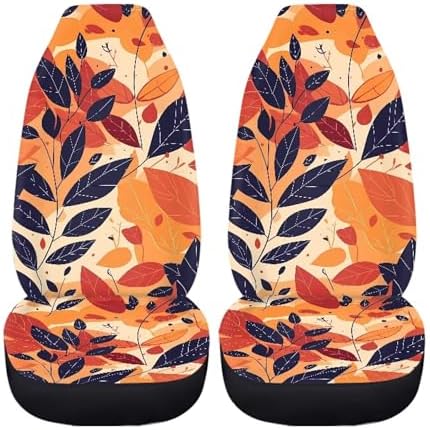 Leaf Set Car Seat Covers for Low Back Car Seats 2pcs, Modern Botanical Durable Car Seat Cover, Red Yellow Line Drawing Art Universal Auto Seats Protector Fits for Car