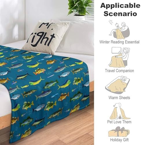 Socira Fish Fishing Blanket Throw Blanket Fish Fishing Gifts for Women Men Soft Sofa Throws for Travel Camping Bed Home Decor Car Birthday Gift 60"*80"（150 * 200cm） - Image 7