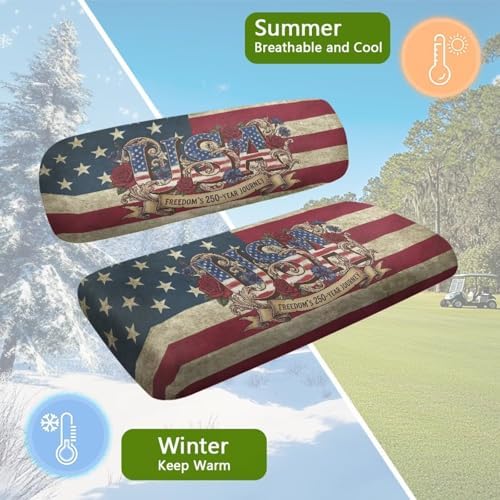 Yewatlles USA 250th Golf Cart Seat Covers Seat Kit, Printed Breathable Golf Cart Seat Cushions Golf Blanket Golf Club Car Accessories