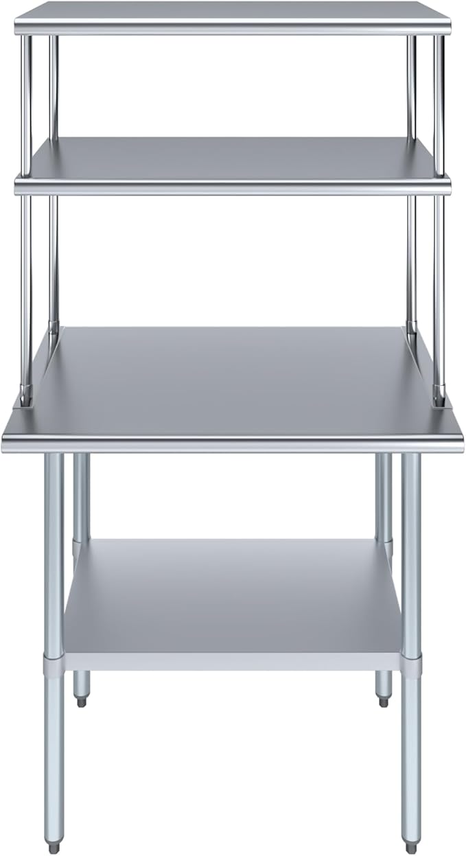 Amgood Stainless Steel Work Table Double Tier Overshelf | Metal Kitchen Prep - Image 2