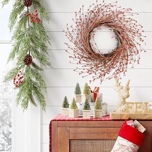 18 Inch Fall Wreath for Front Door Red Berry Wreath - Image 4