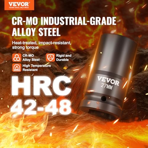 VEVOR 1" Drive Impact Socket Set, 8 Piece Deep Socket Set Metric 27-41mm, 6 Point Cr-Mo Alloy Steel for Auto Repair, Easy-to-Read Size Markings, Rugged Construction, Includes Storage Case - Image 2