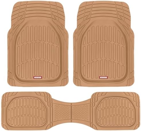 Motor Trend FlexTough Floor Mats for Cars, Beige Deep Dish All-Weather Mats, Waterproof Trim-To Fit Automotive Floor Mats for Cars Trucks SUV, Universal Floor Liner Car Accessories