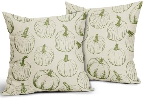 Lime Green Pumpkin Fall Pillow Covers 22x22 Set of 2 Autumn Themed Thanksgiving Harvest Print Decorative Throw Pillows Outdoor Farmhouse Pillowcases Cushion Case Seasonal Decor for Couch Sofa Bed - Image 2