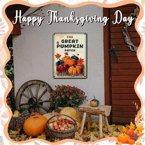 Happy Thanksgiving Vintage Tin Sign The Great Pumpkin Patch Metal Wall Decoration for Living Room Shop Office Mall Diner 12x16Inch - Image 6