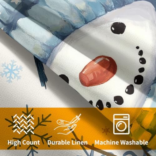 Christmas Blue Throw Pillow Covers 16x16 Set of 2 Winter Snowman Bird - Image 7