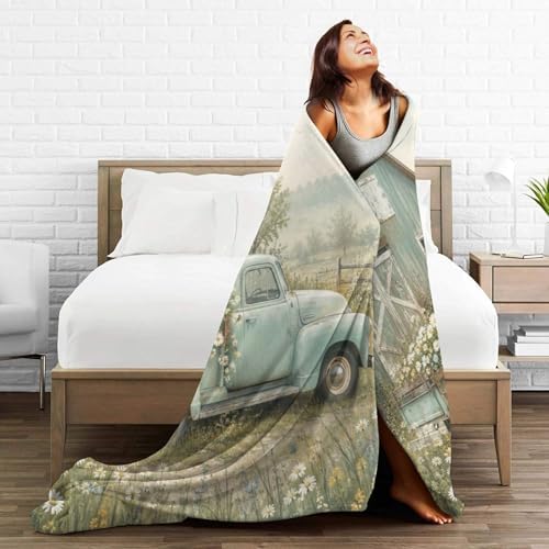 Farmhouse Truck Blanket for Women, Gifts for Girls, Vintage Car Blankets for Kids, Soft Cozy Lightweight Throw for Bed Sofa Home Travel Room Decor, 50x60 Inch - Image 6