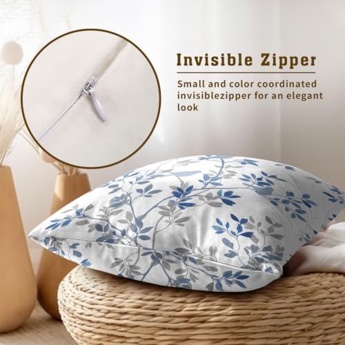Sweetshow Blue Grey Leaf Branch Jacquard Throw Pillow Covers 20x20 Inch Set of 2 Bird and Leaf Decorative Pillowcase Square Cushion Covers for Home Couch Sofa Patio Bedroom - Image 4