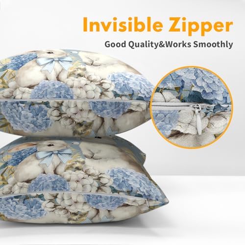 Easter Pillow Covers 18x18 Set of 2 Spring Throw Pillow Covers Rustic Cute Bunny Rabbit Pillowcase Linen Decoration Farmhouse Soft Decorative Blue Cushion Case Couch for Indoor Outdoor Home Decor - Image 5