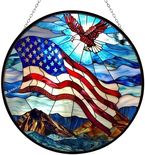 American Flag Stained Glass Sun Catcher Mountain Stained Glass Window Hanging, Suncatchers Lavender Wall Decor, for Women/Friends/Lover by 365CUSGIFTS