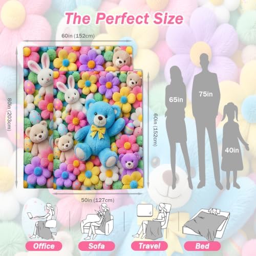 Jekeno 3D Plush Teddy Bear Blanket Gift, Floral Print Flannel Throw 60"x50" - Image 5