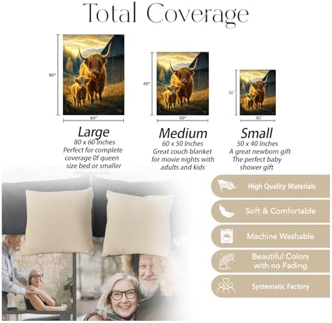 Sunset Highland Cow Blanket, Soft Cozy Warm Throw Blanket for Adults Kids Women, Comfy Lightweight Fuzzy Flannel Blankets for Couch, Travel, Car, Home Decor 50×40 Inch - Image 3