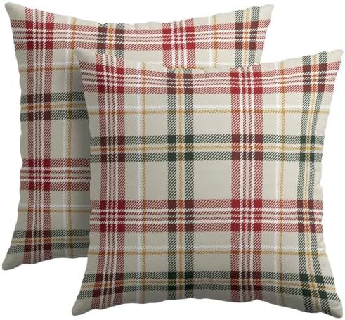 Christmas Plaid Pillow Covers 24x24 Set of 2 Cream Highly Absorbent by Unknown