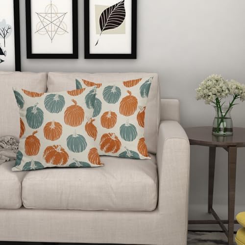 Light Blue Orange Pumpkin Fall Pillow Covers 22x22 Set of 2 Autumn Harvest Print Thanksgiving Decorative Throw Pillows Outdoor Farmhouse Cushion Case Seasonal Decor for Couch Sofa Bed - Image 7