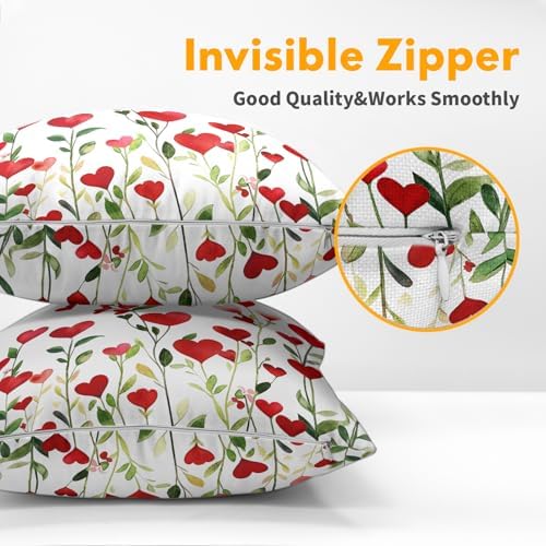 Valentines Day Pillow Covers 18x18 Set of 2 Green Red Heart Throw Pillow Covers Love Pillowcase Linen Decoration Farmhouse Holiday Cozy Soft Cushion Case Couch for Indoor Outdoor Home Decor - Image 5