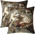Snow Leopard Pillow Covers Pack of 2,Rustic Jungle White Cheetah Wild Animal Double Sides Print Cushion Covers,Fall Maple Leaves Branch Red Berry Square Couch Pillow Covers,24"x 24" by Manfei