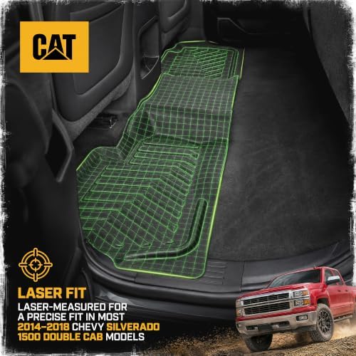 CAT® JustFit™ 3D Custom Fit Rear Floor Mat for Chevy Silverado 1500 Double Cab 2014-2018, Heavy Duty Rubber Floor Liner Laser Measured, Silverado Accessories