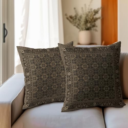 Brown Antique Tabriz Rug Print Pillow Covers 24x24 Inches Retro Turkish Throw Pillow Case Set of 2 Vintage Floral Block Print Pillows Cotton Linen Cushion Cover for Home Couch Sofa Livingroom - Image 6