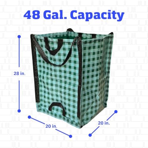 DURASACK Heavy Duty Home and Yard Bags 48-Gallon Reusable Self-Standing Lawn and Leaf Bags Garbage Can with Reinforced Handles, Gingham Green, 3 Pack - Image 2