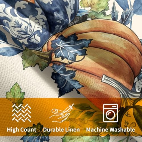 Fall Pumpkin Pillow Covers 16x16 Set of 2 Blue Orange Maple Leaves Bow Chinoiserie Outdoor Throw Pillows Covers Autumn Thanksgiving Harvest Decorative Farmhouse Cushion Case for Living Room Couch Sofa - Image 6