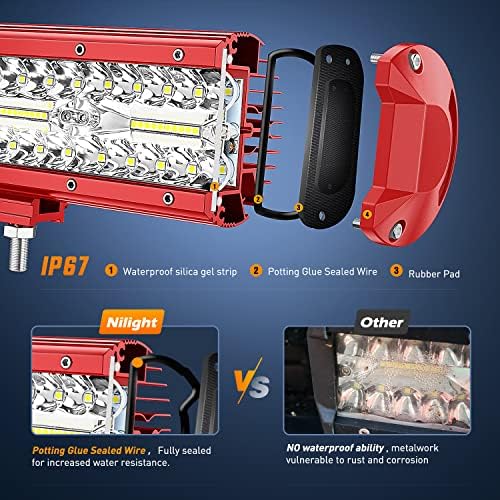 Nilight LED Lights 2PCS 6.5 Inch with Wiring Kit on Truck SUV, Red Shell