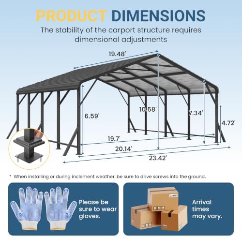 Wisteria Lane 20'x20' Metal Carport with Updated Roof & Enhanced Base, Heavy Duty Canopy Carport Garage, Vertaile for Car, Truck, Boat, Tractors, Party, Dark Gray - Image 2