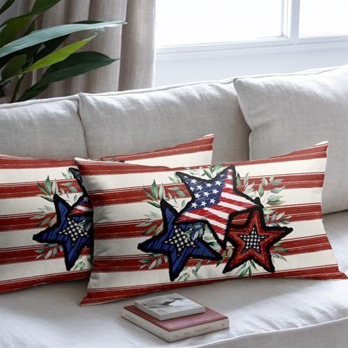 4th of July Pillow Covers 12x20 Set of 2, Patriotic Throw Pillow Covers Independence Memorial Day Pillowcase, Summer Stripes Decorative Fourth of July Cushion Case Couch for Indoor Outdoor Home Decor - Image 7