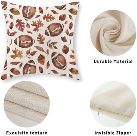 Fall Pillow Covers 24x24 Set of 2 Orange Maple Leaf Football Pillow Cases Autumn Thanksgiving Outdoor Fall Decoration Throw Pillows Holiday Farmhouse Linen Cushion Case for Couch Home Decor - Image 7