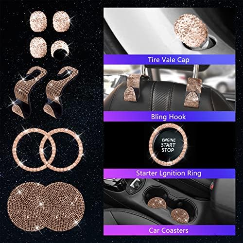 25PCS Bling Car Car Accessories Set,15 Inch Steering Wheel Cover,Shiny License Plate Frame,Center Console Cover and Rearview Mirror Set and Other Car Accessories(Champ) - Image 4