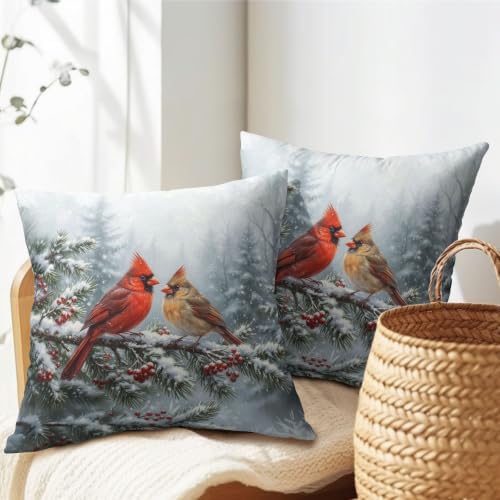 Winter Red Cardinal Bird Pillow Covers 24x24 Set of 2 Highly Absorbent - Image 6