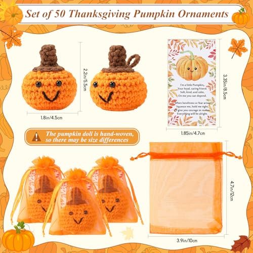 Shappy 50 Sets Thanksgiving Gifts Bulk Small Fall Pumpkins Crochet Gifts - Image 2