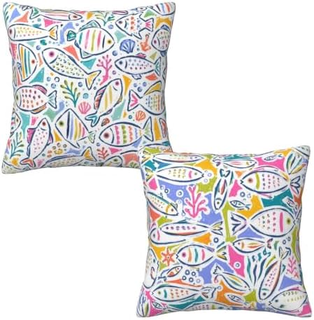 Graffiti Fish Throw Pillow Covers 18x18 inch Set of 2 by Mshutbna