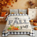 Homewish Fall Pumpkin Grid Comforter Set Full Size,Rustic Farm Barn Wooden Bedding Youth Adults Room Decor,Halloween Plants Plaid Quilt Set Retro Fall Themed Duvet Insert 3pcs,2 Pillowcases by Homewish