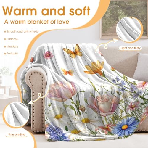 Floral Butterfly Blanket Colorful Flowers Gifts for Women Kids Girls Wife Mom Birthday Christmas Halloween Easter Sisters Daughter Female Friends Friendship Spring Throw Blanket 60"x80" - Image 3