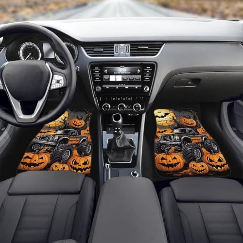 Halloween Car Floor Mats All Weather Car 1st & 2nd Pumpkin Row Floor Mats Haunted Castle Blood Moon Interior Carpet Universal for Sedan Car Trucks