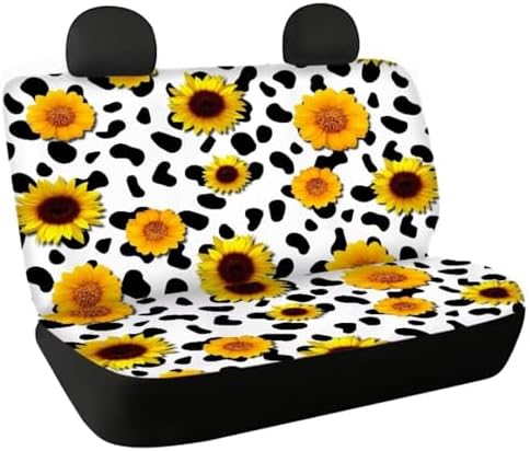 Car Rear Seat Covers,Cow Sunflower Auto Back Seat Protector Decoration Non-Slip Mat Flat Cloth Vehicles Rear Bench Cover for Women Men