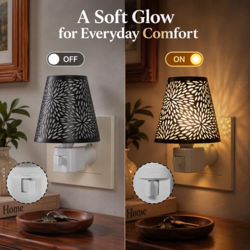 Plug in Night Light with On Off Switch, Floral Metal Shade, 2700K Warm Glow - Image 2