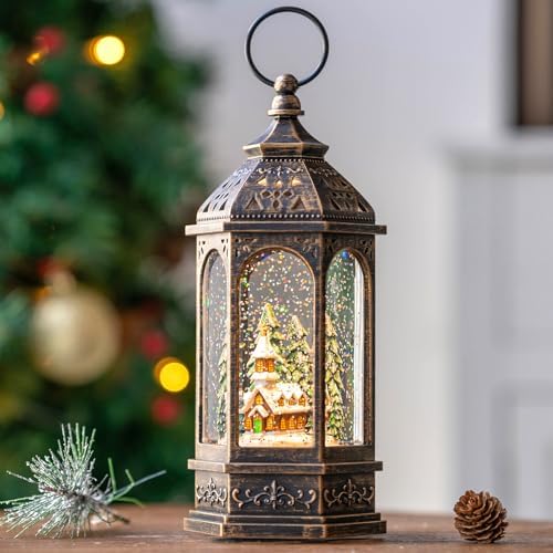 Christmas Snow Globe Lantern Lighted Holiday Village Church with Music& Timer, USB Lined/Battery Operated Lighted Lantern for Christmas Festival Decoration Gifts - Image 2