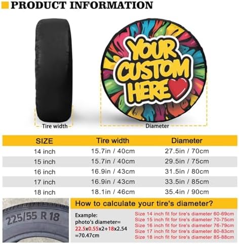 Thanksgiving Spare Tire Cover, Wheel Protectors Tire Cover Universal for Trailer RV SUV Truck Camper Travel, Available in 5 Sizes from 14 to 18 Inches, 14" Fits Tire Diameter 23.6"-27.5"