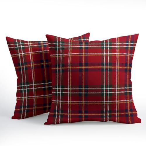 Christmas Throw Pillow Covers 24x24 Set of 2 Winter Red Buffalo Plaid - Image 3