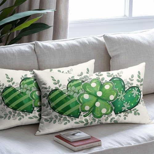 St Patricks Day Pillow Covers 12x20 Set of 2 Shamrock Clover Throw Pillow Covers Rustic Spring Pillowcase Linen Decoration Farmhouse Decorative Green Cushion Case Couch for Indoor Outdoor Home Decor - Image 7