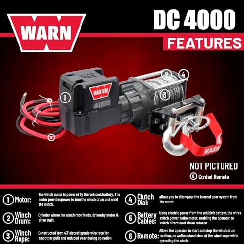 WARN 4000 DC 12V Utility Winch with Wire Rope - 4000 lb Pulling Capacity - Image 4