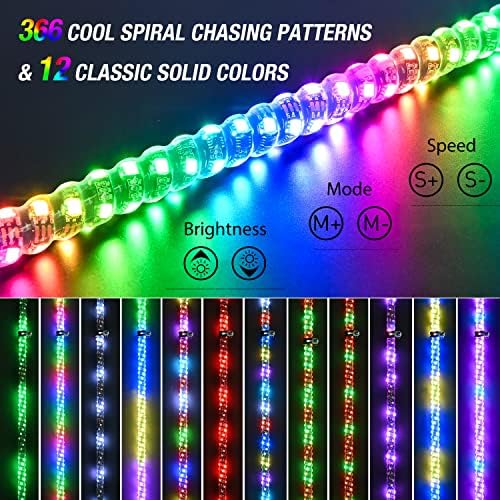 Nilight 2PCS 3FT RGB Spiral LED Whip Lights, Ultra Bright Lighted Antenna