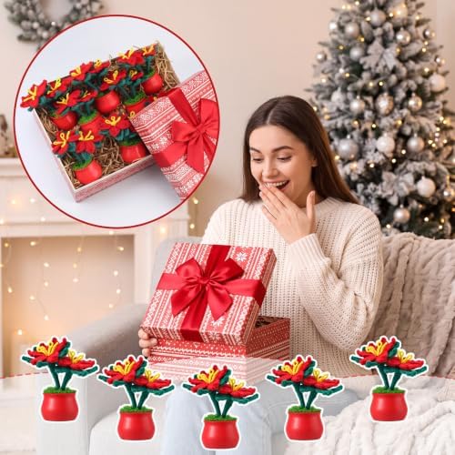 Suncalla 10 Pcs Red Lily Crochet Flowers Pot Bulk Bouquet Thank You Gifts - Image 5