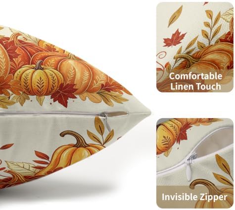 Fall Pumpkin Pillow Covers 12x20 Set of 2 Vintage Burnt Orange Maple Leaves Outdoor Throw Pillows Covers Autumn Thanksgiving Cream Farmhouse Decorative Farmhouse Cushion Case for Room Couch Sofa - Image 5
