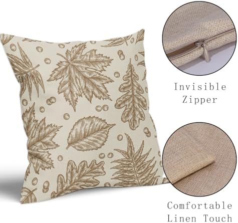 Brown Fall Pillow Covers 16x16 Set of 2 Cream Maple Leaf Print Autumn Colored Harvest Decorative Outdoor Pillowcases Farmhouse Seasonal Throw Cushion Case Decor for Home Couch Sofa Bed - Image 4
