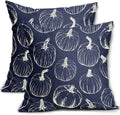Navy Blue Fall Pumpkin Pillow Covers 16x16 Set of 2 Autumn Themed Thanksgiving Cream Print Decorative Throw Pillows Outdoor PillowCase Farmhouse Linen Cushion Case Decor for Home Sofa Couch Bed by Aytipun